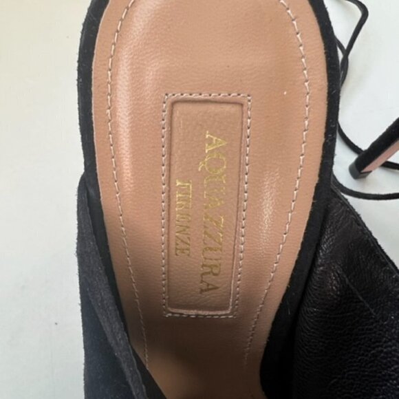Aquazzura Black Suede Cut-out Tie Back Open-toe Stilettos Heels Pumps - Picture 5 of 10